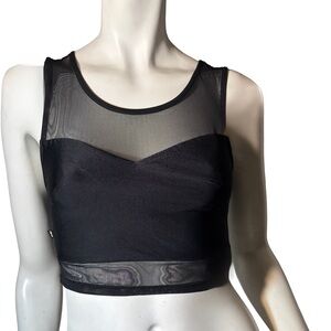 Black Sheer Mesh Crop Top with Sweetheart Neckline
